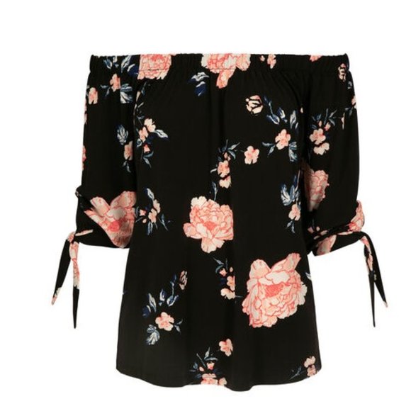 TIE SLEEVE ON-OFF SHOULDER TOP - Picture 3 of 4